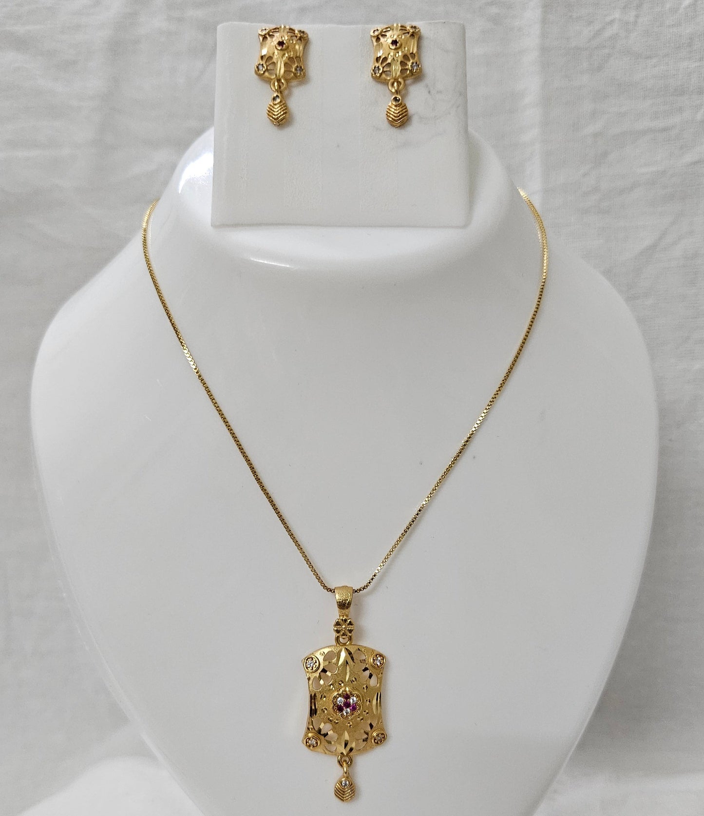 Aurum Charm- Micro Gold Plated AD Studded Chain Pendant Set for Girls & Women
