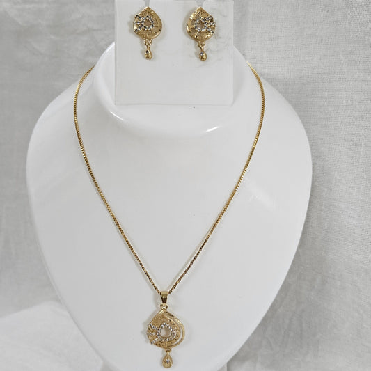 Golden Whispers- Micro Gold Plated AD Studded Chain Pendant Set for Girls & Women