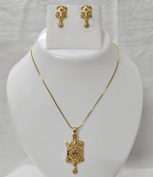 Aurum Charm- Micro Gold Plated AD Studded Chain Pendant Set for Girls & Women