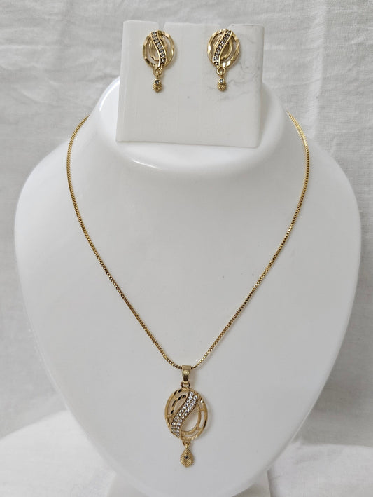 Aura Shine- Micro Gold Plated AD Studded Chain Pendant Set for Girls & Women