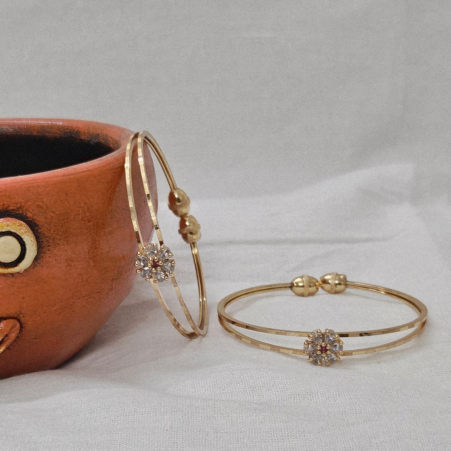 Twin Spark- Micro Gold Plated Kada Pair| Bracelet for Girls & Women (Adjustable)