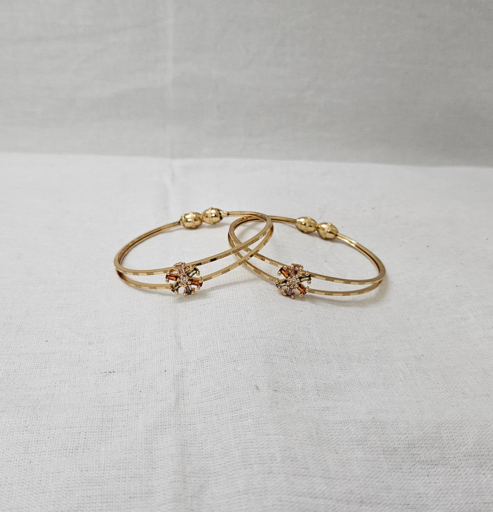 Twin Spark- Micro Gold Plated Kada Pair| Bracelet for Girls & Women (Adjustable)